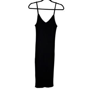 Zara Midi Tank Dress Ribbed Bodycon Strappy Minimalist Black Y2K Size L